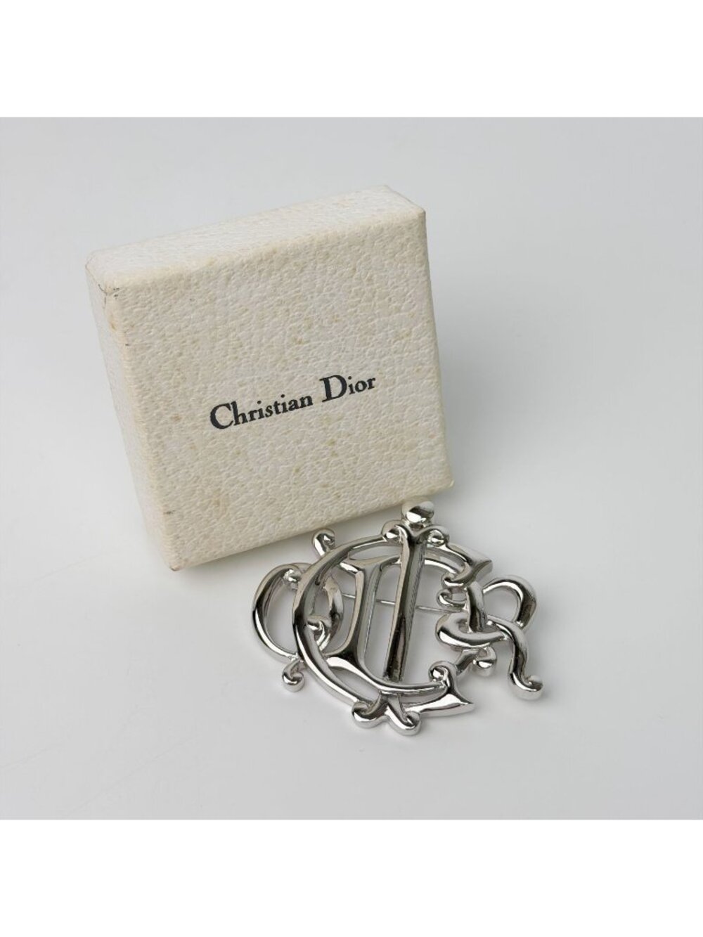 Dior Emblem Logo Brooch Plated Silver Vintage